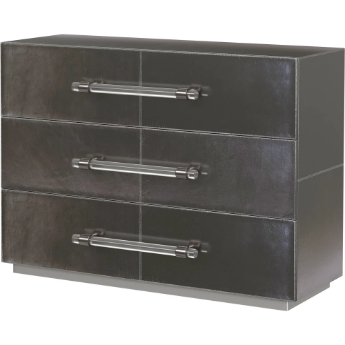 Allman 3-Drawer Accent Chest in Gray Leather, Silver & Acrylic