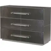 Allman 3-Drawer Accent Chest in Gray Leather, Silver & Acrylic
