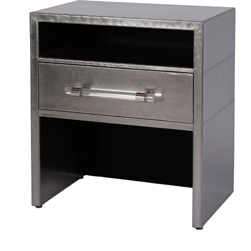 Allman 24" 1 Drawer Nightstand w/ Open Shelf in Silver Leather