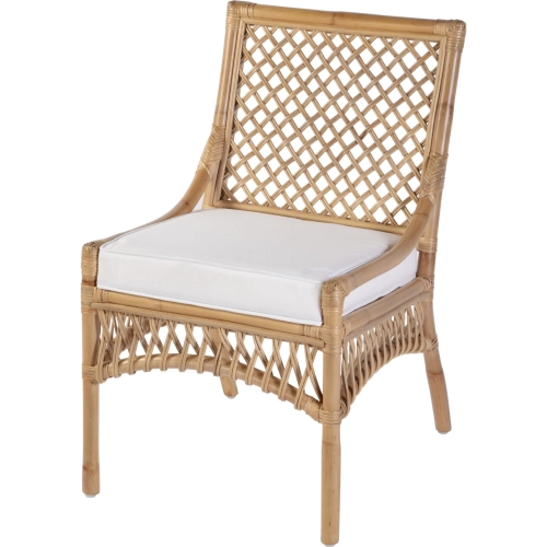 Antigua Dining Chair in Natural Rattan & White Fabric