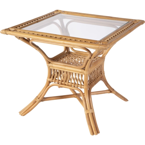 Antigua 34.25"W Square Dining Table in Natural Rattan & Glass