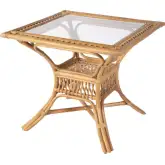 Antigua 34.25"W Square Dining Table in Natural Rattan & Glass