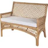 Antigua 42"W Dining Bench with Back in Natural Rattan & White Fabric