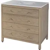 Nora 36" Single Sink 3 Drawer Bathroom Vanity Set in White Quartz & Brown Wood