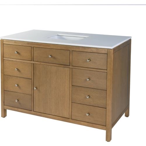 Nora 48" Single Sink 8 Drawer Bathroom Vanity Set in White Quartz & Natural Wood