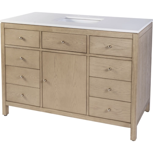 Nora 48" Single Sink 8 Drawer Bathroom Vanity Set in White Quartz & Brown Wood