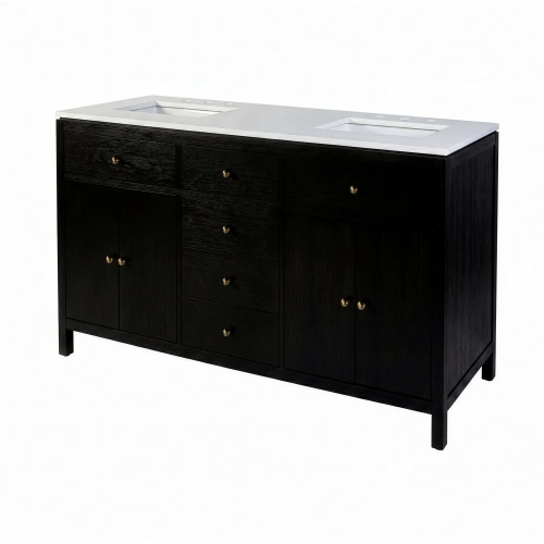 Nora 60" Double Sink Bathroom Vanity in Quartz & Antique Coffee Wood