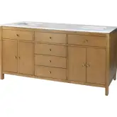 Nora 72" Double Sink 4 Drawer Bathroom Vanity Set in White Quartz & Natural Wood