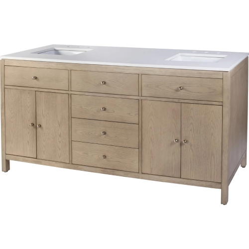Nora 72" Double Sink 4 Drawer Bathroom Vanity Set in White Quartz & Brown Wood