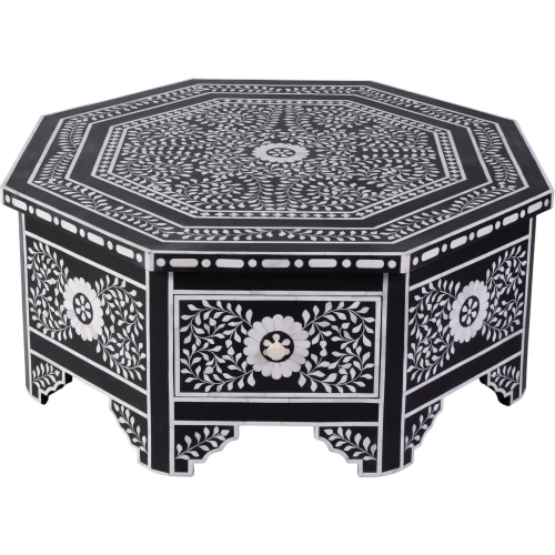 Blackwell Octagonal 1-Drawer Coffee Table in Black Wood & Bone White In Lay