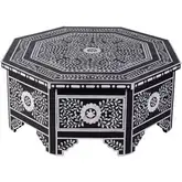 Blackwell Octagonal 1-Drawer Coffee Table in Black Wood & Bone White In Lay