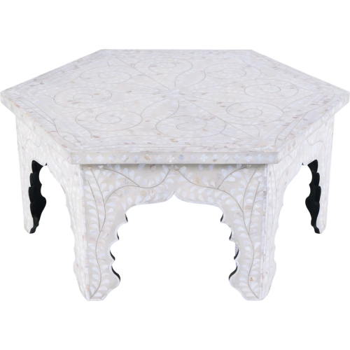 Marjorie 40.5" Hexagon Coffee Table in Whiten Mother of Pearl
