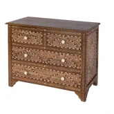 Rashmi 40" 4 Drawer Accent Chest in Brown Teak & Inlay