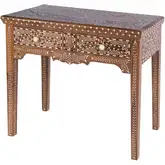 Rashmi 36" 2-Drawer Console Table in Brown Teak & Bone