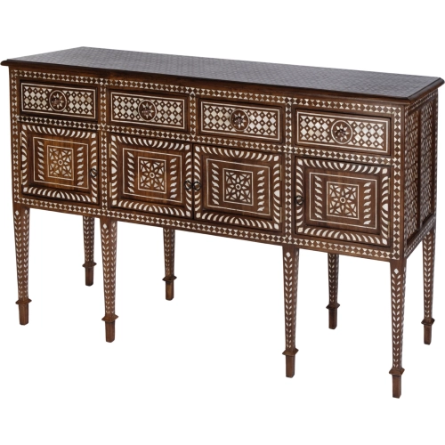 Manali 60" 4 Drawer 2 Door Console Table in Brown Wood & Mother of Pearl
