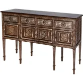 Manali 60" 4 Drawer 2 Door Console Table in Brown Wood & Mother of Pearl