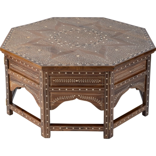 Mandore 42"W Octagon Coffee Table in Distressed Brown Wood