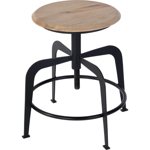 Edison 20 to 27" Adjustable Height Bar Stool in Black Iron & Natural Wood