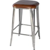 Eastham Bar Stool in Brown Leather & Silver Iron