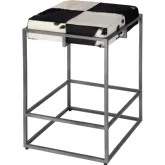Stinson Counter Stool w/ Footrest in Black & White Hair on Hide Leather & Iron
