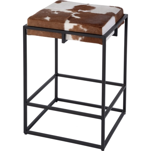 Stinson 26.5" Counter Stool w/ Footrest in Brown Leather & Black Iron
