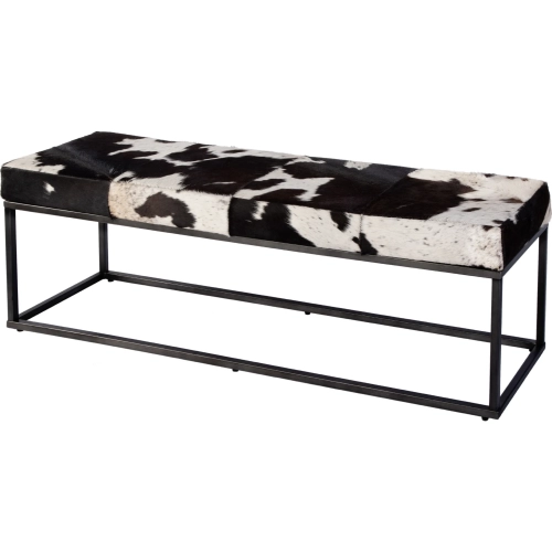 Stinson 54" Accent Bench in White & Black Leather & Black Iron