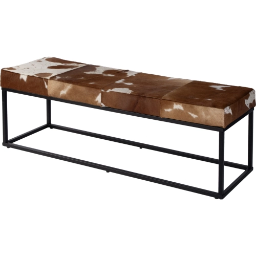 Stinson 54" Accent Bench in White & Brown Leather & Black Iron