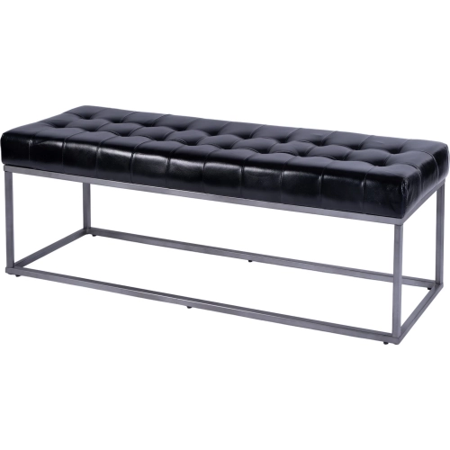 Knox 54" Accent Bench in Tufted Black Leather and Iron