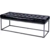 Knox 54" Accent Bench in Tufted Black Leather and Iron