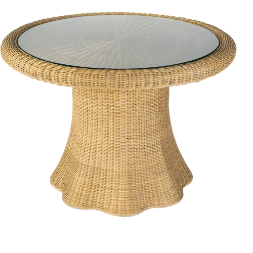 Flora 42" Round Dining Table in Natural Rattan & Tempered Glass