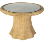 Flora 42" Round Dining Table in Natural Rattan & Tempered Glass