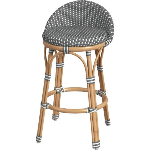 Inez Low Back Counter Stool in Dark Gray & White Poly & PE Rattan