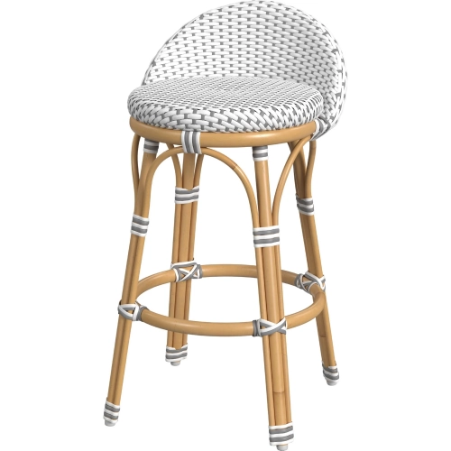 Inez Low Back Counter Stool in White & Light Gray Poly & PE Rattan