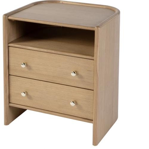 Colin 2-Drawer Round Back Nightstand with Shelf in Natural Oak Finish Wood