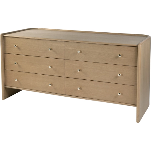 Colin 6-Drawer Round Back Dresser in Natural in Natural Oak Finish Wood