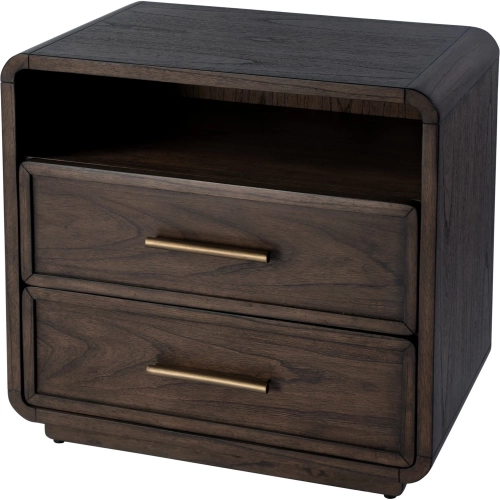 Keenan 28" 2-Drawer Nightstand with Shelf in Dark Brown Wood