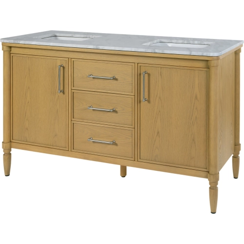 Bianca 60" Double Sink Bathroom Vanity in White Marble & Distressed Wood