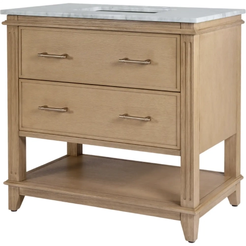 Lois 36" Single Sink Bathroom Vanity in Brushed Light Brown Wood & White Marble