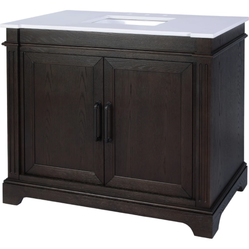 Maurice 42" Single Bathroom Vanity in Distressed Dark Brown Wood & White Quartz
