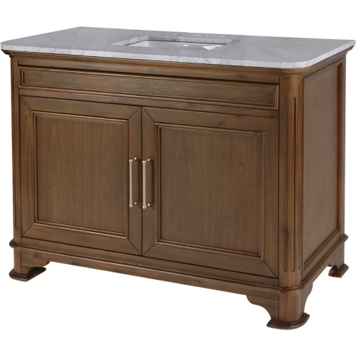 Colorado 48" Single Sink Bathroom Vanity in Walnut Finish Wood & White Marble