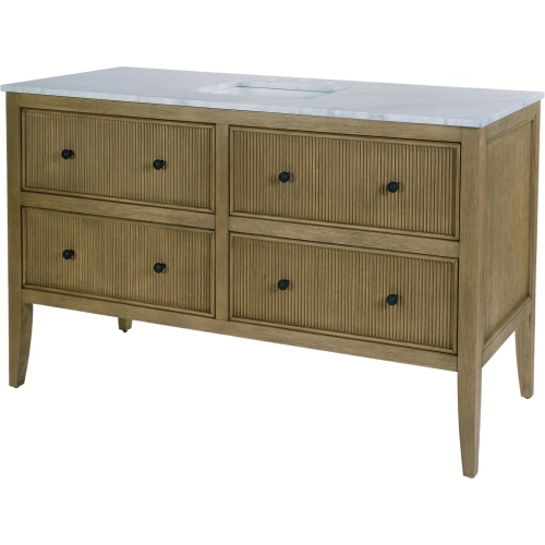 Bristol 60" 4-Drawer Ribbed Bathroom Vanity in White Marble & Natural Wood