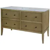 Bristol 60" 4-Drawer Ribbed Bathroom Vanity in White Marble & Natural Wood