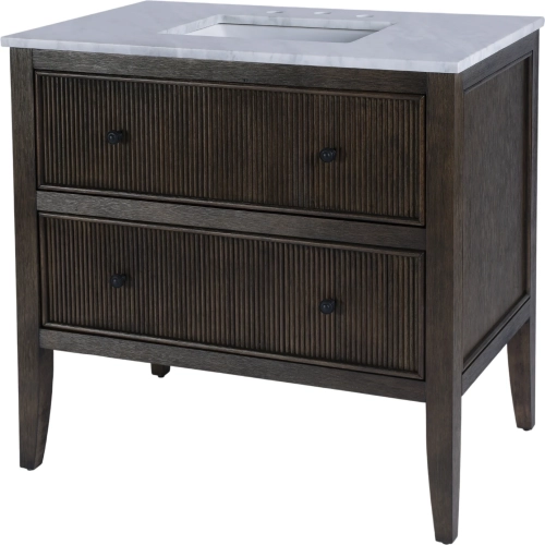 Bristol 36" Single Sink Bathroom Vanity in Dark Brown Wood & White Marble