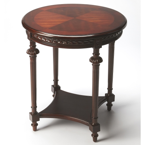 Hellinger Round End Table in Cherry Dark Brown Finish Wood