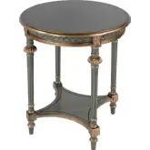Hellinger 24" Round End Table w/ Shelf in Green & Gold Wood