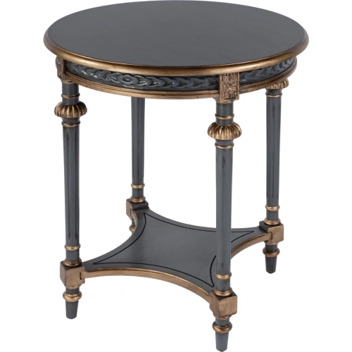 Hellinger 24" Round End Table with Shelf in Blue & Gold Wood