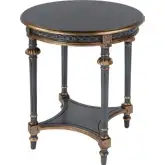 Hellinger 24" Round End Table with Shelf in Blue & Gold Wood