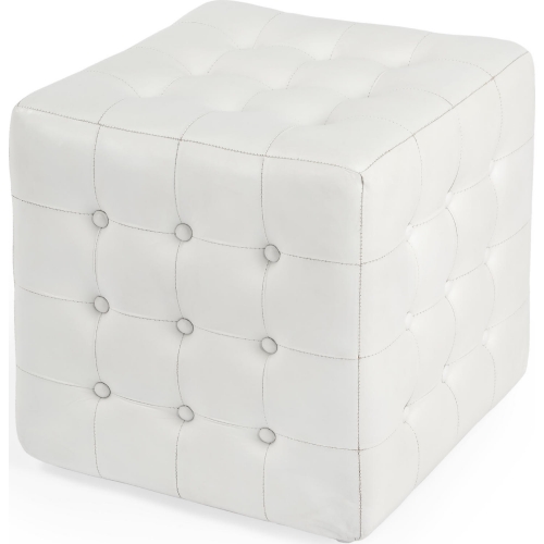Leon Ottoman in Tufted White Leather