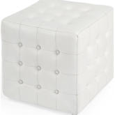 Leon Ottoman in Tufted White Leather