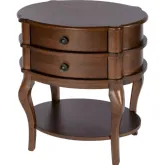 Ethel 25" Oval 2 Drawer End Table w/ Shelf in Dark Cherry Brown Wood